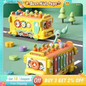 Baby Bath Toys Baby Montessori Toys Whac-a-Mole Fishing Maze Puzzle Hammer Game Music Multifunctional Kids Bus Storage Box Educational Toys L48