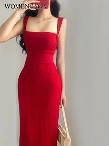 Czerwona sukienka Womengaga Mini lato seksowna krótka sukienka elegancka seksowna koreańska sukienki dla kobiet Słodka 94S6 240319
