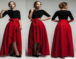 2017 New Elegant Red Taffeta High Low Skirts For Woman Fashion Waist Belt Floor Length Girls Long Skirts Custom Made Formal Party 4238730