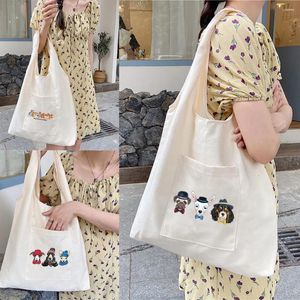 Shopping Bags Women's Shopper Female Canvas Commuter School Vest Bag Cotton Supermarket Cloth Fabric Grocery Handbags Tote