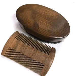 Scatole di stoccaggio spazzola per barba di sandalo naturale e kit di legno a marchio del riparo a pettine