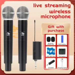 Mikrofonlar Kablosuz Çift Handheld Dinamik Mikrofon Karaoke Mikrofon Düğün Partisi Konuşma Kilisesi Kulübü için Şarj Edilebilir Alıcı