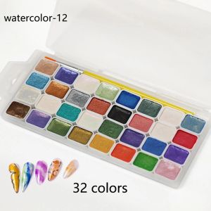 Glitter 32 färger Solid Watercolor Painting Palette Nail Decoration Natural Artificial Nails Gouache Paint Set for Artists Nybörjare