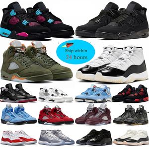 Czarny kot 1 4 5 11 mężczyzn Buty koszykówki 4s wyhodowane ponownie oliwne żagiel 5s Midnight Blue Racer Blue Fire Red Thunder 11s Cool Grey 1s Black Phantom Sports Sneakers