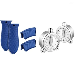 Table Mats 2 Pcs Kitchen Timers Countdown Timer With Loud Alarm Back Stand & 4 Pot Handle Sleeve Non Slip Rubber Cover Set