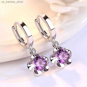 Charm 925 Sterling Silver Earrings Jewelry Quality Quality Vintage Simple Pattern Purple White Zircon Earrings Hot With240408