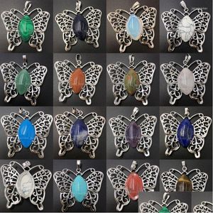 Anhänger Halsketten Malachit Lapis Lazi Cherry Quarz Tiger Auge Kristall Opal Blau Sand Jaspe Aventurin Howlite Schmetterling Perlen 1pcs D DHF0K