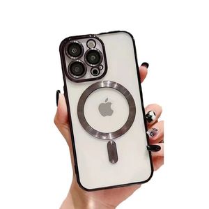 Magnetisch für Magsafe -Koffer Soft TPU Silikon Stoßdicht mit Kamera -Objektivfilm Beschützer für iPhone 15 14 13 12 11 Pro Max Samsung S22 plus S23 Ultra