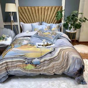 寝具セット豪華な中国スタイルの印刷Iandscapeツリーパターン馬動物ベッドシート布団セットファミリー4ピース