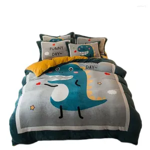 Bedding Sets Yovepii 2024 Winter Flannel Fleece Set Printed Warm Duvet Cover Cartoon Home Linen Thicken Boy Girl Room Textile