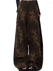 Women's Jeans Leopard Print Straight Trousers Spring Fashion Casual Long Pants Skinny Streetwear Mopping Trouser