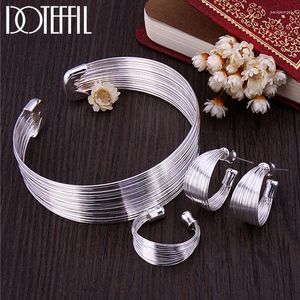 Necklace Earrings Set Multi-Line Bracelets Bangle Earring Ring Silver Color Ste For Women Fashion Jewelry High Quality Gift