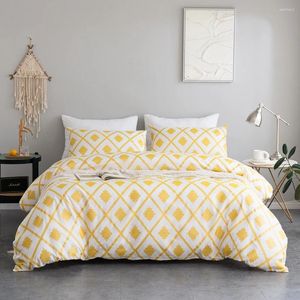 Sängkläder uppsättningar Evich vit och gul färguppsättning av diamantkontroll en enda dubbel king flerstorlekskuddkuddtäcke täcke hemtextil