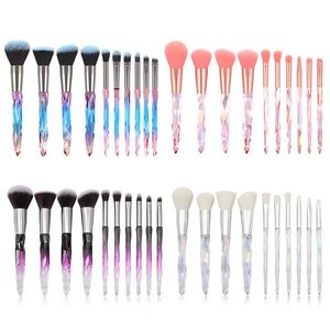 Partihandel 10pack Makeup Brushes Kits Crystal Pattern Soft Fiber Beauty Cosmetic Brush Tools Foundation Powder Eyeshadow Brushes
