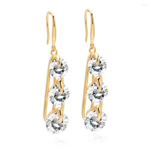 Studörhängen Big Sparkle Long Dingle Diamond Cubic Zirconia Ladies Gold Plated Drop Wedding Jewelry Oorbellen.