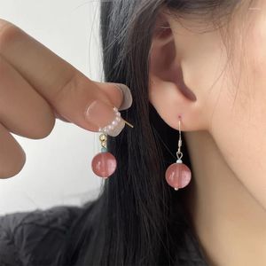 Dingle örhängen utsökt rosa kristallkula för kvinnor temperament piercingar öronkrok örhänge estetiska smycken gåva pendientes