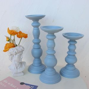 Candle Holders SUPU Blue Style Set Wooden Candelabra Creative Candlestick Holder Pillar Stand Table Desktop Decoration Wedding Decor