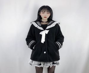 Women039s Trench Coats Yangelo Harajuku Söt kappa Autumn Winter Women Gothic Black Loose Hooded Japanese Navy Collar Cardigan S7306462