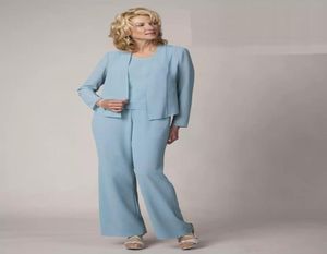 Light Blue Mother Of The Bride Pant Suits Jewel Simple Formal Evening Dresses Long Sleeves Plus Size Wedding Guest Dress Custom Ma9693603