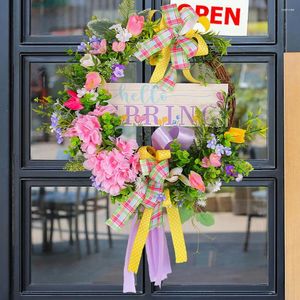 Flores decorativas 40x35cm Christmas Wreath Spring Deadwood Sign Garland Ribbon Bow