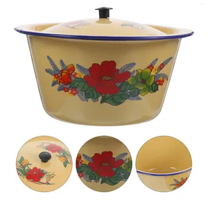 Dinnerware Sets Enamel Basin Containers Lids Household Storage Pot Creative Soup Oil Bowl Type Kitchen Supply Enamels Vintage