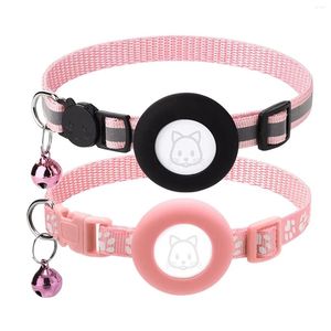 Dog Collars 2Pack Cat Collar For Air Tag With Safety Buckle And Removable Bell Apple Airtag Small Pet Pink