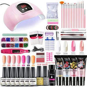 Molduras 33/25pcs Builder de conjunto de gel de unha poli com gel de lâmpada LED para unhas híbridas de manicure híbrido Extensão de camuflagem pregos