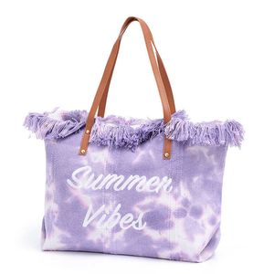 Leisure Tie Dyed Tassel Women's Bag Shoulder Bag New Large Capacity Canvas Tote Bag Handbag 240408