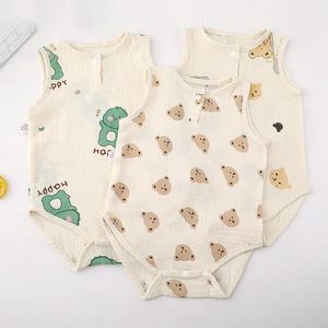 Summer Baby Home Tone Bodysuuufrafia de desenho animado Bear Rabbit meninos meninos crianças escalando pijamas finas crianças nascidas roupas de dormir 240408