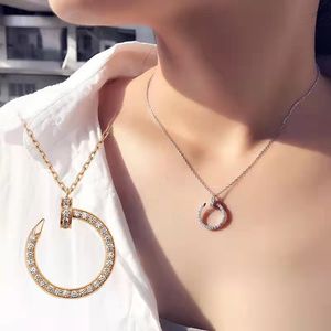 Brand original Carter Nail Necklace Couple able Personality s925 Sterling silver Thick Plated 18K Gold Head Tail Diamond Pendant Collar Chain for women Jewelry gift