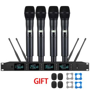 Microfones Professional Wireless UHF Microphone 4Channel Handheld Lavalier Microphone For Outdoor Stage Performances in Churches