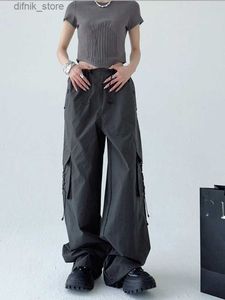 الجينز للسيدات JMPRS Amreican Retro Cargo Pants Women Strtwear Hip Hop Lace Up Harajuku Brouly Goils Loughts Female Wide Leg Pant Y240408