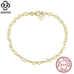 RINNTIN 925 Sterling Silver Heart Chain Anklet for Women Girl Fashion Foot Armband Summer Sexiga fotledsmycken SA10 240408