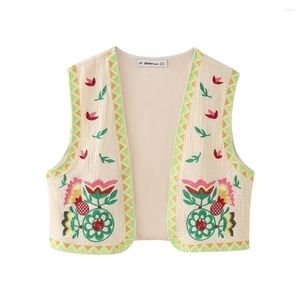 Women's Vests Embroidered Floral Vest For Women Sleeveless Open Front Crop Top Vintage Boho Crochet Cardigan Blouse Linen Streetwear