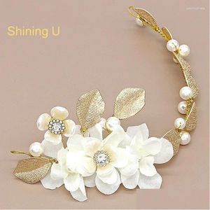 Hair Clips Barrettes Shining U White Flower Gold Color Leaves Bridal Hairbands Accessory Spring Drop Delivery Jewelry Hairjewelry Otzfu