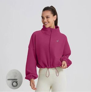 AL-198 Women 3D Silvery Logo Hoodies Yoga Sweatshirt utomhus ollie sammet tjock tröjor Gymkläder kvinnor toppar träning fitness jackor