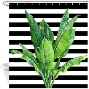 Shower Curtains Palm Leaf Curtain For Bathroom Green Tropical Plant Black And White Stripes Accessoriest