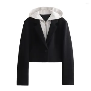 Abiti da donna blazer con cappuccio primaverile 2024 giacca vestita di moda slim corto cappotto elegante street warm