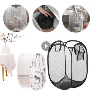 Laundry Bags Mesh Dirty Basket Hamper Foldable Durable Handles Portable Clothes Storage Home Baskets