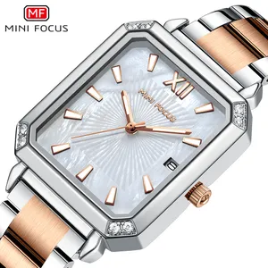 Modelicht Luxus einfache kleine quadratische Uhr Fritillary Face Luminous Stahlgurt Womens Watch Wache