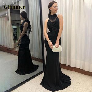 Runway Dresses Glimmer Delicate High Neck Celebrity Appliques Mermaid Satin Sleeveless Sweep Train Vestido De Formatura Made To Order