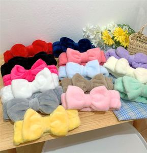 Women Coral Fleece Bow Hairband Solid Color Wash Face Makeup Soft Headbands Fashion Girls Turban Head Wraps Hair Accessories WQ6568932123