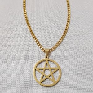 Religion Gold Edelstahl Halskette Jüdische Amulettstar Wicca umgekehrter Pentagramm Religiöser Anhänger 4mm 24 -Zoll -Kette