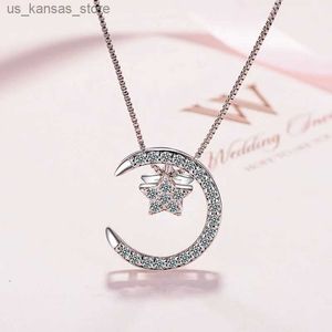 Pendanthalsband 925 Sterling Silver Star Moon Zircon Nytt i halsbandet för kvinnor Lyxdesigner smycken erbjuder med gratis frakt GAABOU24040WI82