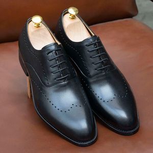 Classic Men's Dress Real Leather Wingtip Oxford Handmade Lace-up Wedding Party Suit Business Office Formal Shoes for Men