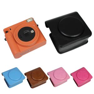 Conectores PU Câmera de couro Capa de capa para Fujifilm Fuji Instax Square Sq1 Sq 1 Câmera com cinta Shoudler