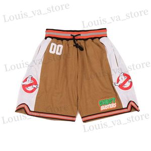 Mäns shorts basketball shorts spöke busters venkman varsity sömnad broderi högkvalitativ utomhussport shorts strandbyxor 2023 ny brun t240408