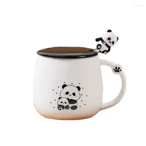 Mugs Funny Panda Mug Coffe With Lid & Spoon Cute Ceramic Coffee Kawaii Cup Gifts For Girls Women Men Kid