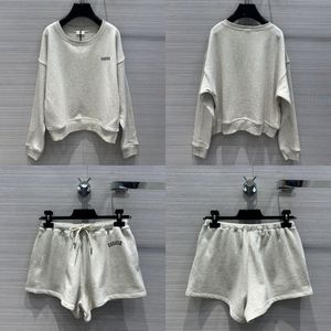 Kvinnor Casual Shorts Sweatshirts Set Letter Long Sleeve Hoodies Shorts Outfits Sporty Summer Grey Tracksuits