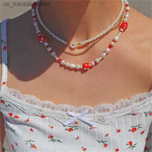 Pendant Necklaces pearl Bead Flowers Necklace 2021 New Trend Pearl Chain Women Gift Tai Chi Flower Fruit Pendant Jewelry Party Creative Choker24048NRV